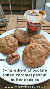 3-Ingredient Chocolate Salted Caramel Peanut Butter Cookies