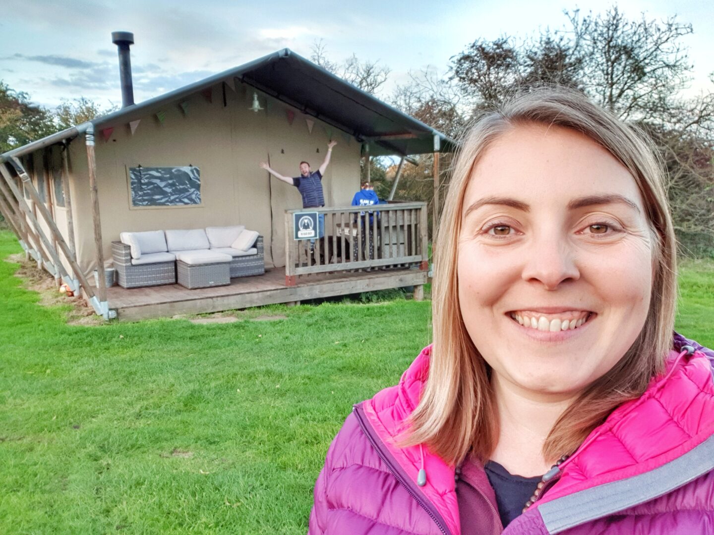 Selfie taken in front of our glamping safari tent