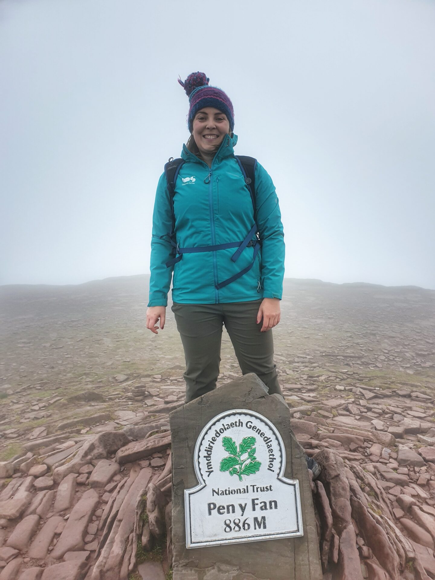 Selfie taken at the summit cairn of Pen Y Fan